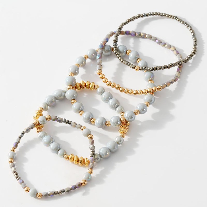 Aigrnc Boho Beaded Stretch Bracelets For Women Stackable Crystal Gold Plated Beaded Bracelets Set Trendy Handmade Friendship Braeclet Jewelry Gifts - Image 2